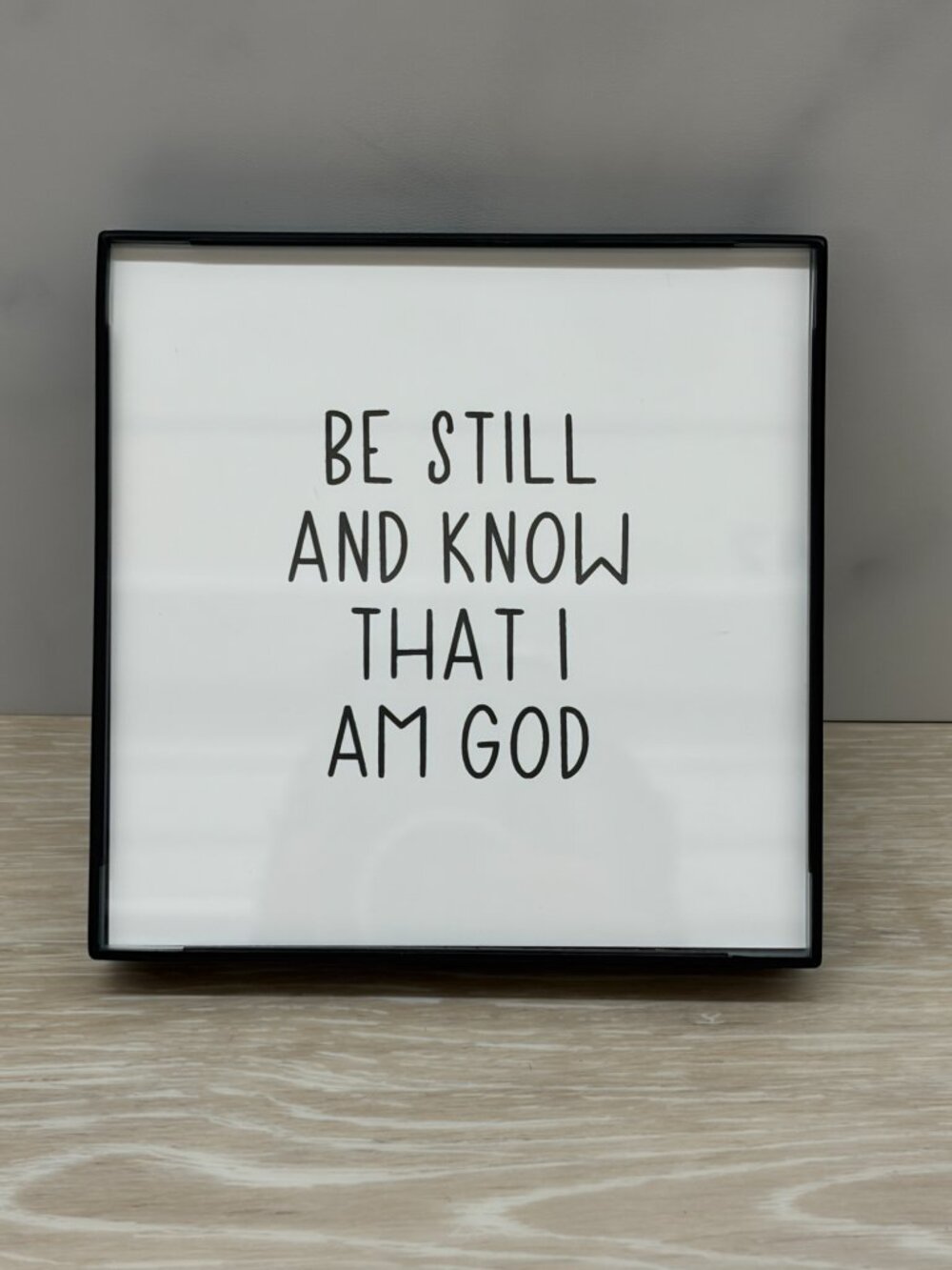 Be Still And Know Glass Front Frame 4x4 Black White Modern Tiered Tray Shelf